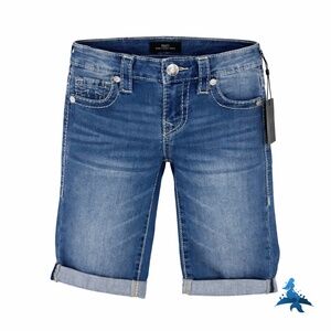 1237 NWT True Religion Riley Knee Length Bermuda Jean Shorts - W24 - Medium Wash